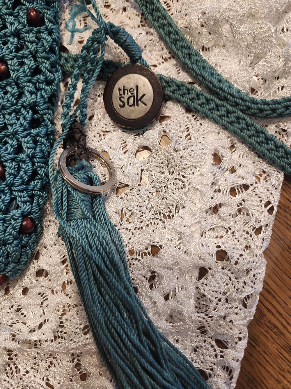 BoHo The Sak Teal Crochet Beaded Crossbody Bag - Picture 2 of 4